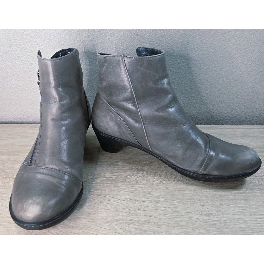 Dansko Leather Ankle Boots Womens EU 38 US 8 Gray Taupe Side Zip Comfort Booties
